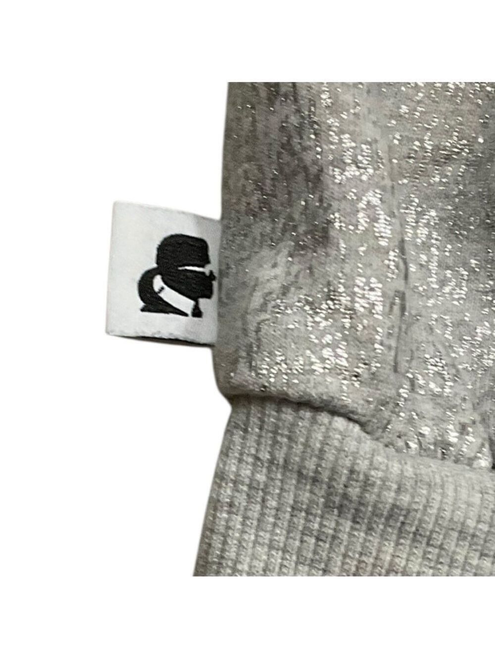 Karl Lagerfeld Paris Large Foiled Metallic Hoodie Light Heather silver - Picture 4 of 11